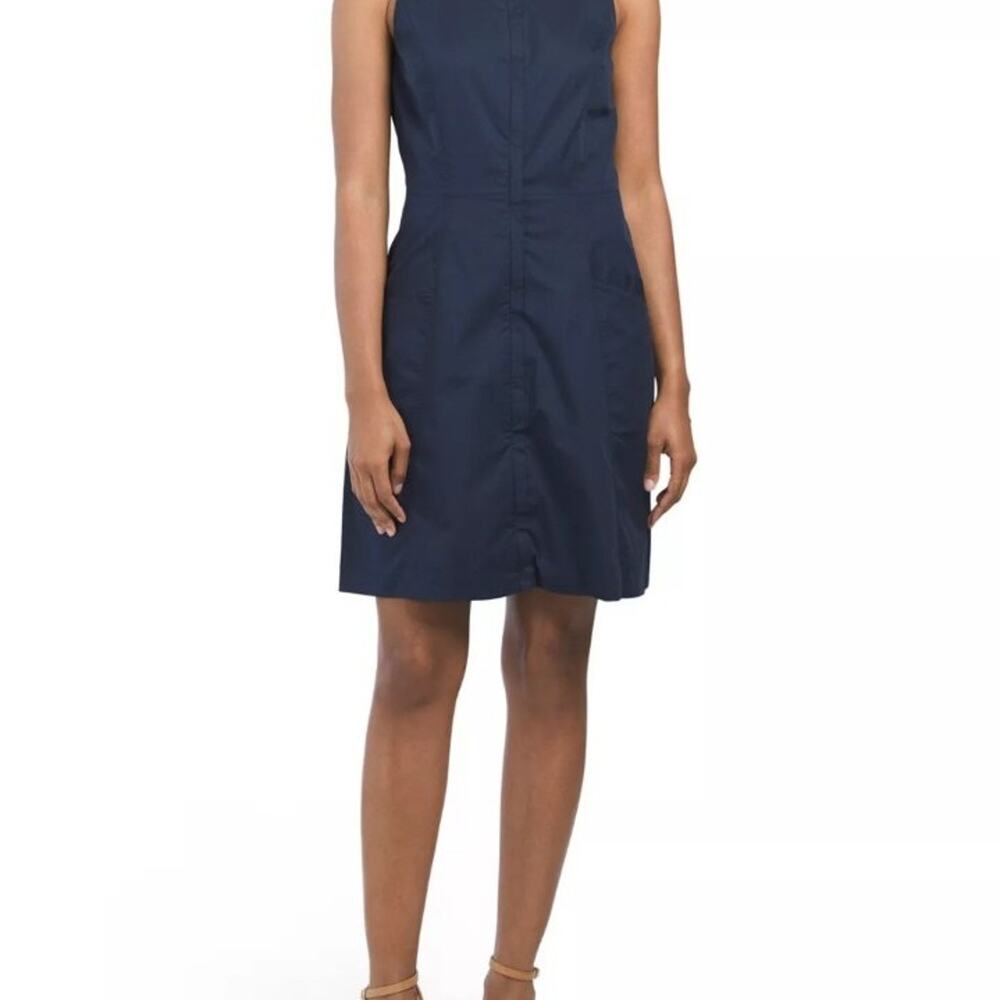Theory Navy Cotton Poplin Full Zip Front Sleeveless Dress Size 8 - Picture 1 of 11